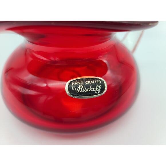 Vintage MCM Bischoff Poinsettia Red Pitcher Blown Glass 1950-60s 3.5" T Sticker - Picture 2 of 9